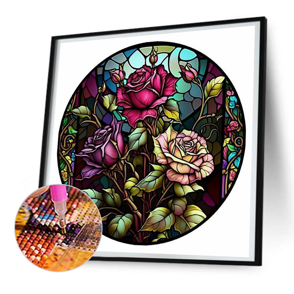 Round Card Glass Painting Rose - Full Round Drill Diamond Painting 30*30CM