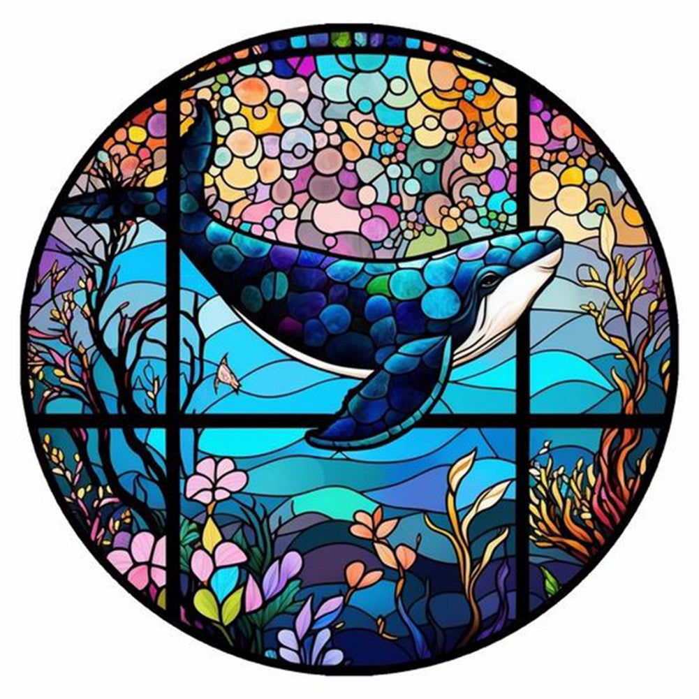 Round Card Glass Painting Whale - Full Round Drill Diamond Painting 30*30CM