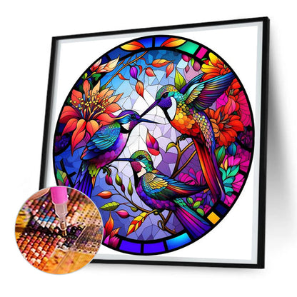 Circle Glass Painting Hummingbird - Full Round Drill Diamond Painting 30*30CM