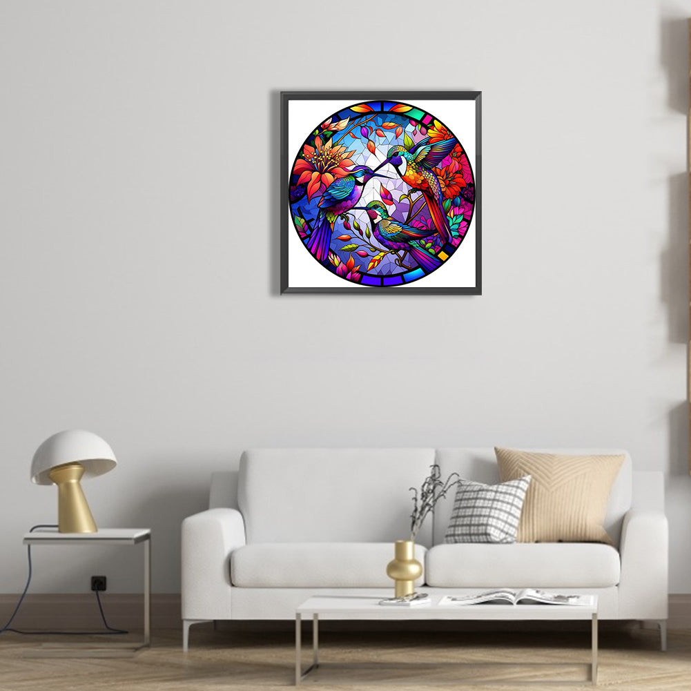 Circle Glass Painting Hummingbird - Full Round Drill Diamond Painting 30*30CM