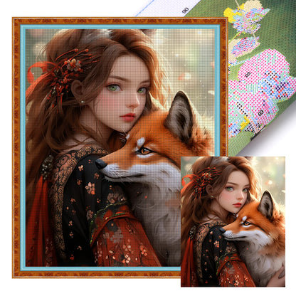 Girl And Fox - 11CT Stamped Cross Stitch 40*50CM