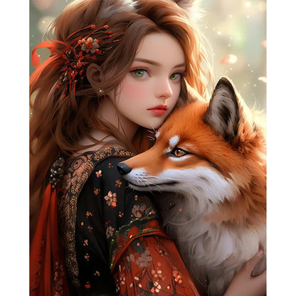 Girl And Fox - 11CT Stamped Cross Stitch 40*50CM