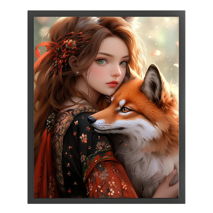 Girl And Fox - 11CT Stamped Cross Stitch 40*50CM