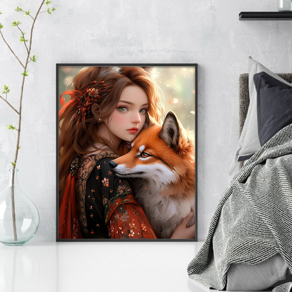 Girl And Fox - 11CT Stamped Cross Stitch 40*50CM