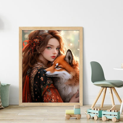 Girl And Fox - 11CT Stamped Cross Stitch 40*50CM