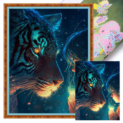 Girl And Tiger - 11CT Stamped Cross Stitch 40*56CM