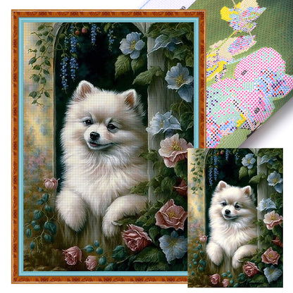 Puppy And Flowers - 11CT Stamped Cross Stitch 40*60CM