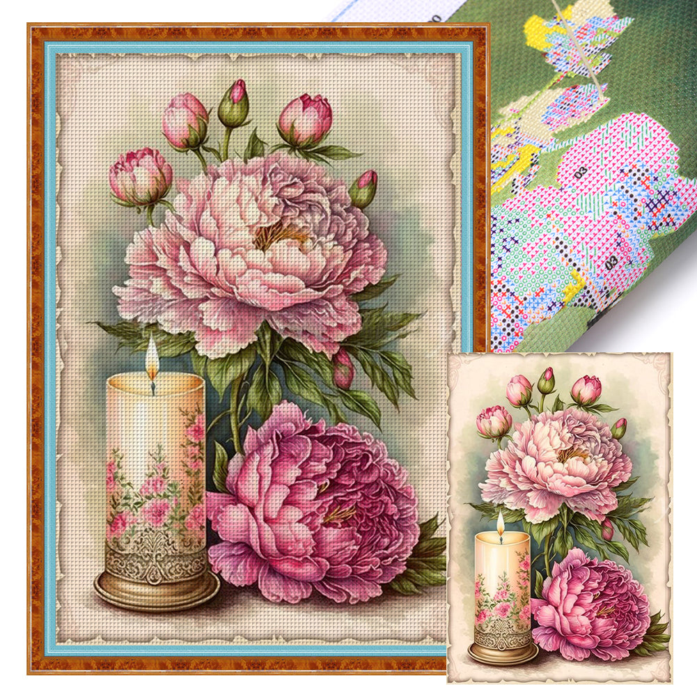 Peonies And Candles - 11CT Stamped Cross Stitch 40*60CM