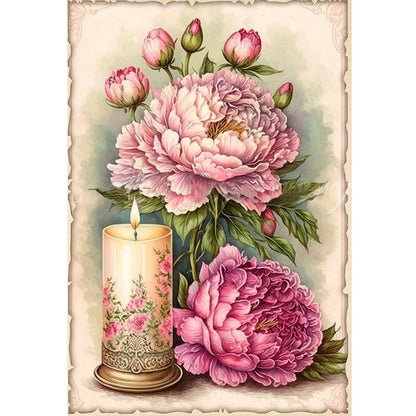 Peonies And Candles - 11CT Stamped Cross Stitch 40*60CM