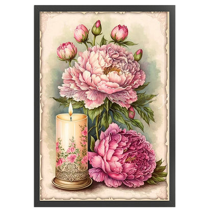 Peonies And Candles - 11CT Stamped Cross Stitch 40*60CM