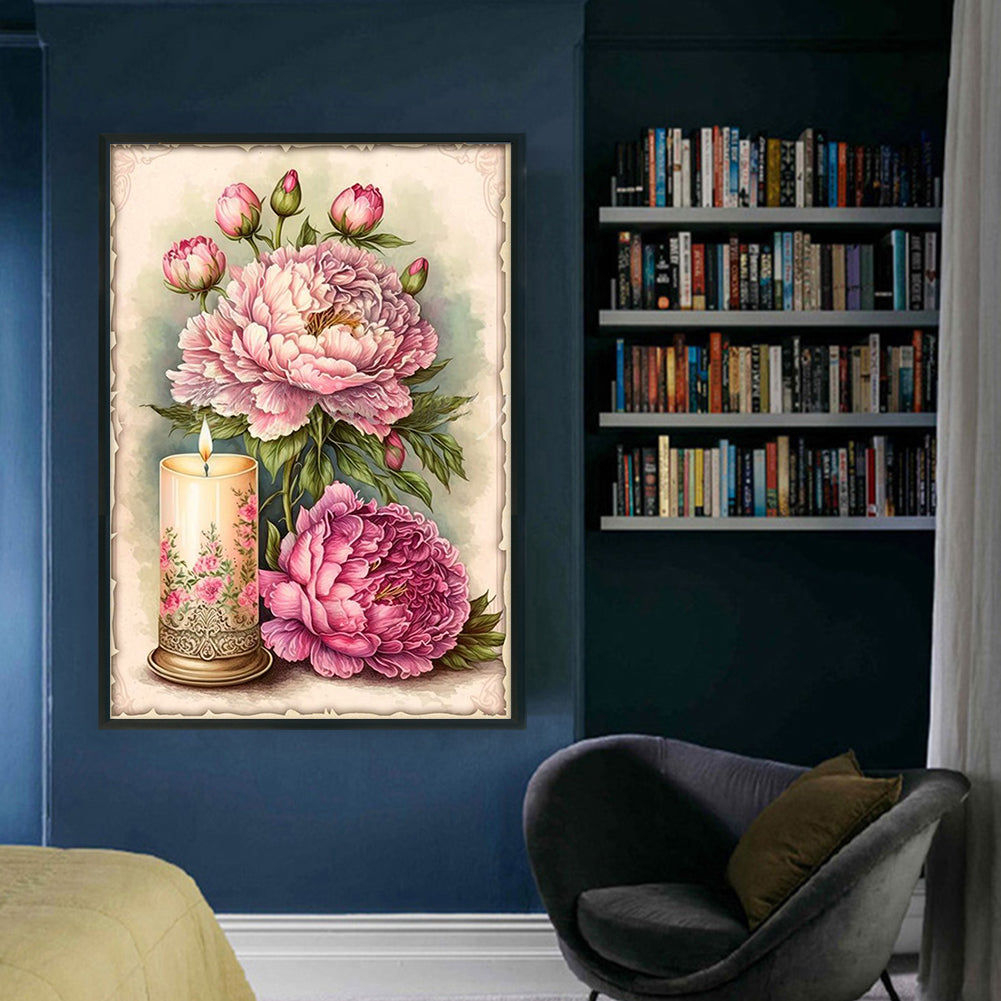 Peonies And Candles - 11CT Stamped Cross Stitch 40*60CM