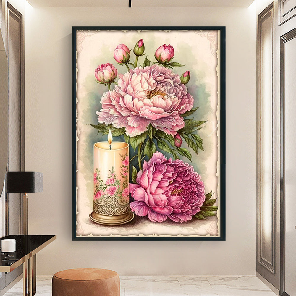 Peonies And Candles - 11CT Stamped Cross Stitch 40*60CM