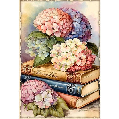 Hydrangeas And Books - 11CT Stamped Cross Stitch 40*60CM