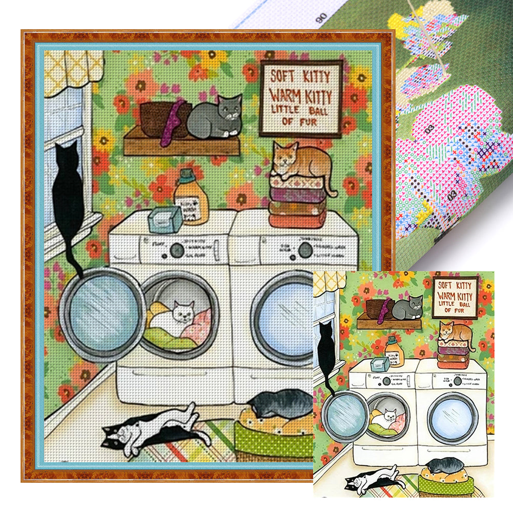 Kitten Next To Washing Machine - 11CT Stamped Cross Stitch 40*50CM