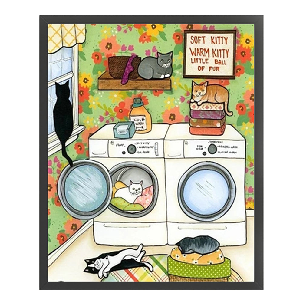 Kitten Next To Washing Machine - 11CT Stamped Cross Stitch 40*50CM