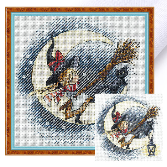 Moon Black Cat Witch - 11CT Stamped Cross Stitch 50*50CM