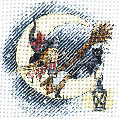 Moon Black Cat Witch - 11CT Stamped Cross Stitch 50*50CM