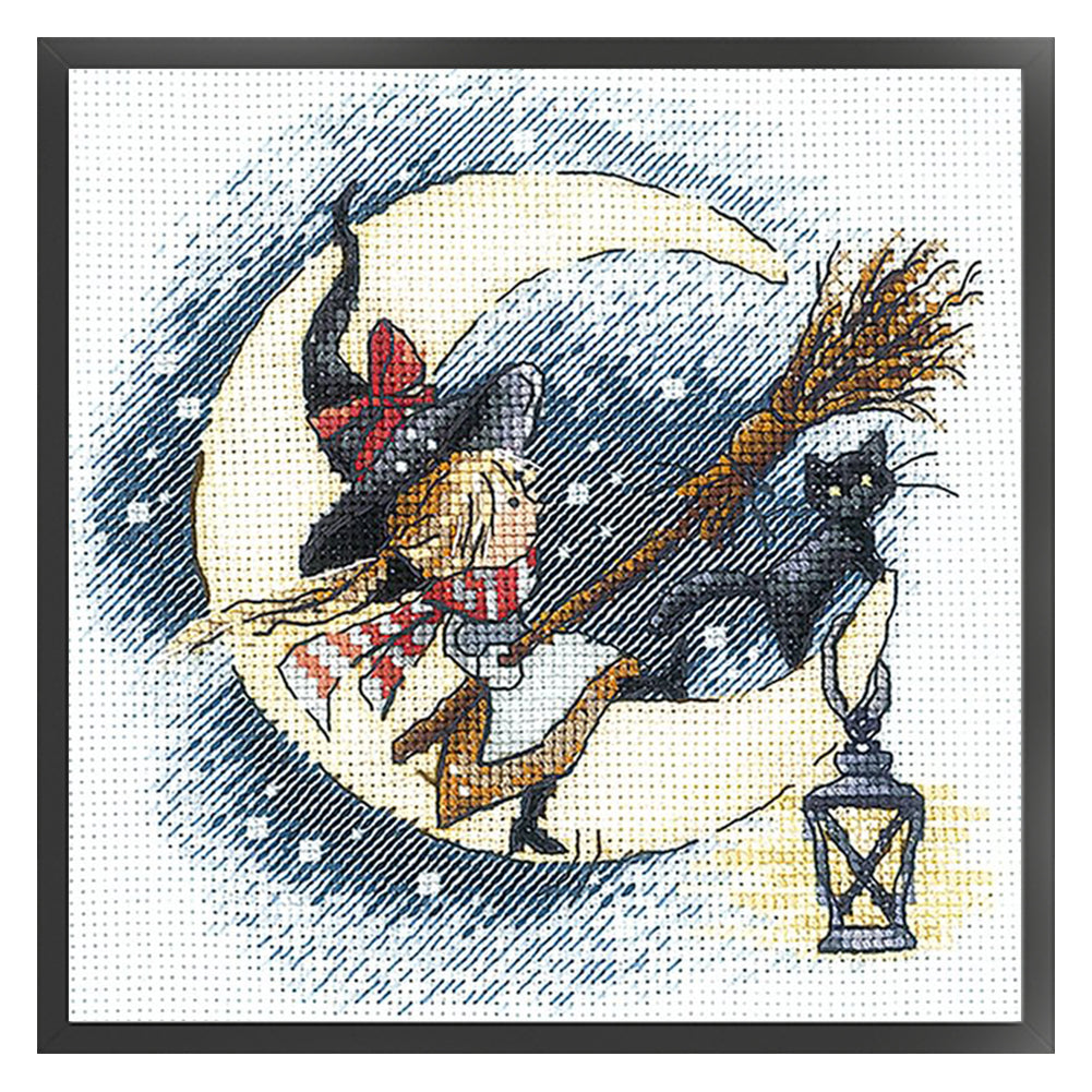 Moon Black Cat Witch - 11CT Stamped Cross Stitch 50*50CM