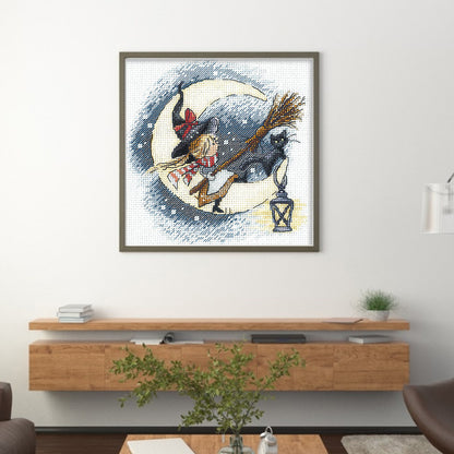 Moon Black Cat Witch - 11CT Stamped Cross Stitch 50*50CM