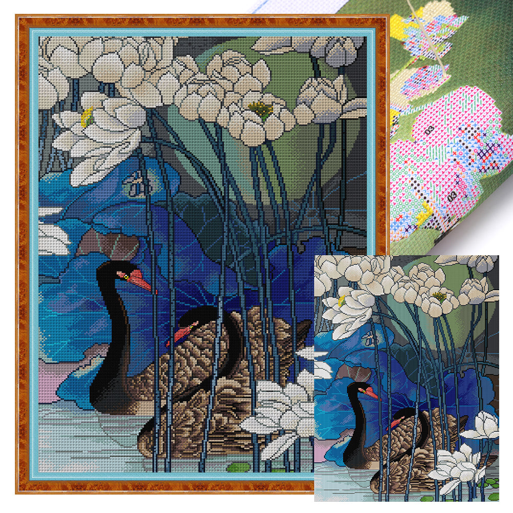 A Pair Of Black Swans - 14CT Stamped Cross Stitch 43*59CM(Joy Sunday)