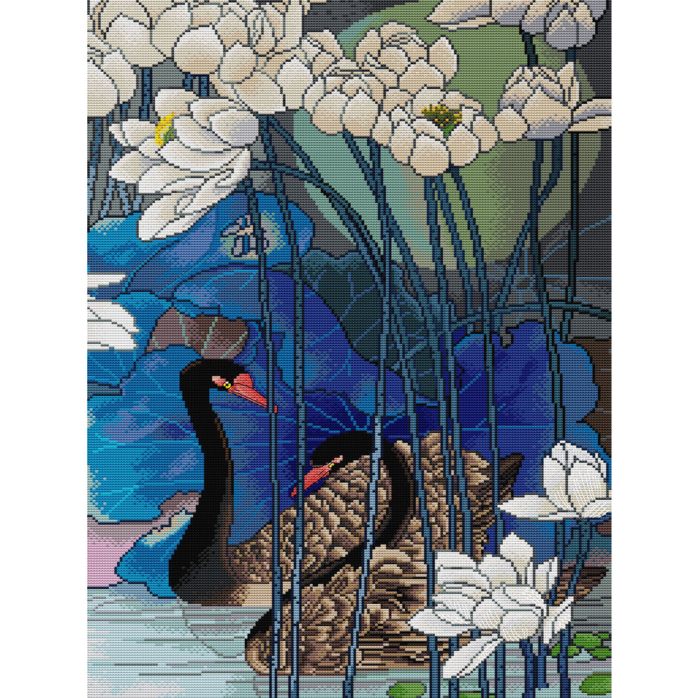 A Pair Of Black Swans - 14CT Stamped Cross Stitch 43*59CM(Joy Sunday)