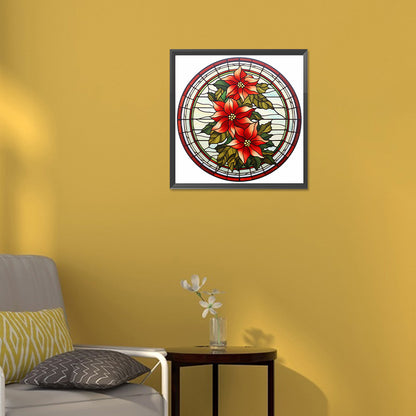 Christmas Red Flower Glass Painting - Full Round Drill Diamond Painting 30*30CM