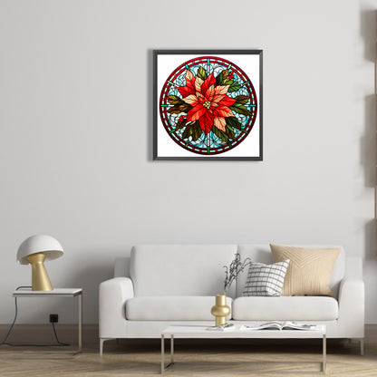 Christmas Red Flower Glass Painting - Full Round Drill Diamond Painting 30*30CM