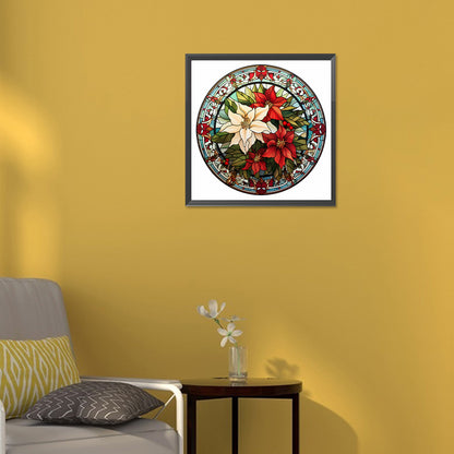 Christmas Red Flower Glass Painting - Full Round Drill Diamond Painting 30*30CM