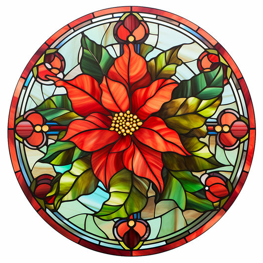 Christmas Red Flower Glass Painting - Full Round Drill Diamond Painting 30*30CM