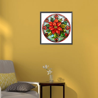 Christmas Red Flower Glass Painting - Full Round Drill Diamond Painting 30*30CM