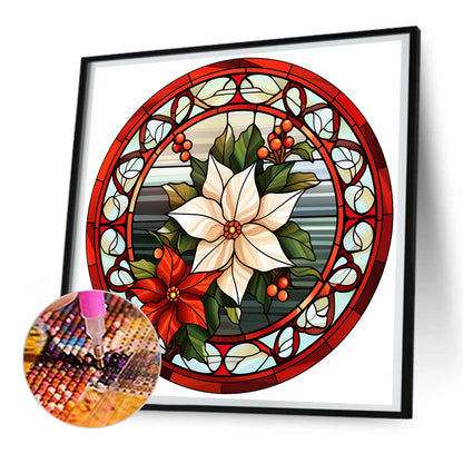 Christmas Red Flower Glass Painting - Full Round Drill Diamond Painting 30*30CM