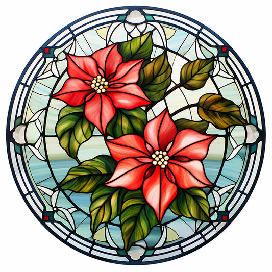 Christmas Red Flower Glass Painting - Full Round Drill Diamond Painting 30*30CM