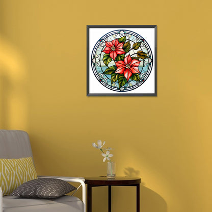 Christmas Red Flower Glass Painting - Full Round Drill Diamond Painting 30*30CM