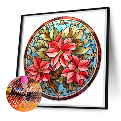 Christmas Red Flower Glass Painting - Full Round Drill Diamond Painting 30*30CM