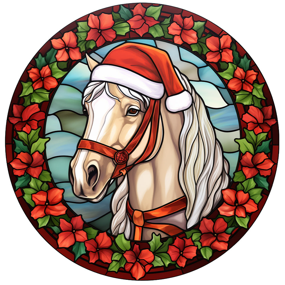 Christmas Red Horse Glass Painting - Full Round Drill Diamond Painting 30*30CM