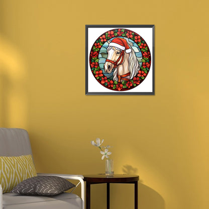 Christmas Red Horse Glass Painting - Full Round Drill Diamond Painting 30*30CM