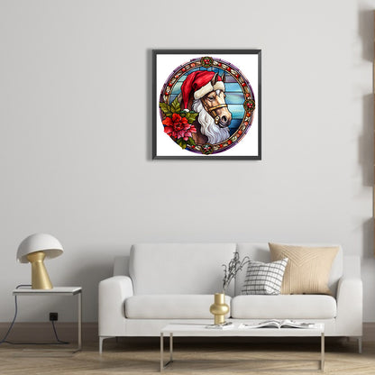 Christmas Red Horse Glass Painting - Full Round Drill Diamond Painting 30*30CM