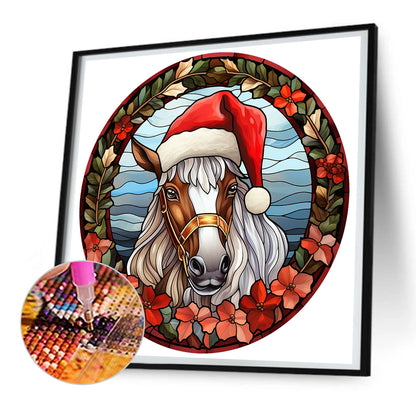 Christmas Red Horse Glass Painting - Full Round Drill Diamond Painting 30*30CM