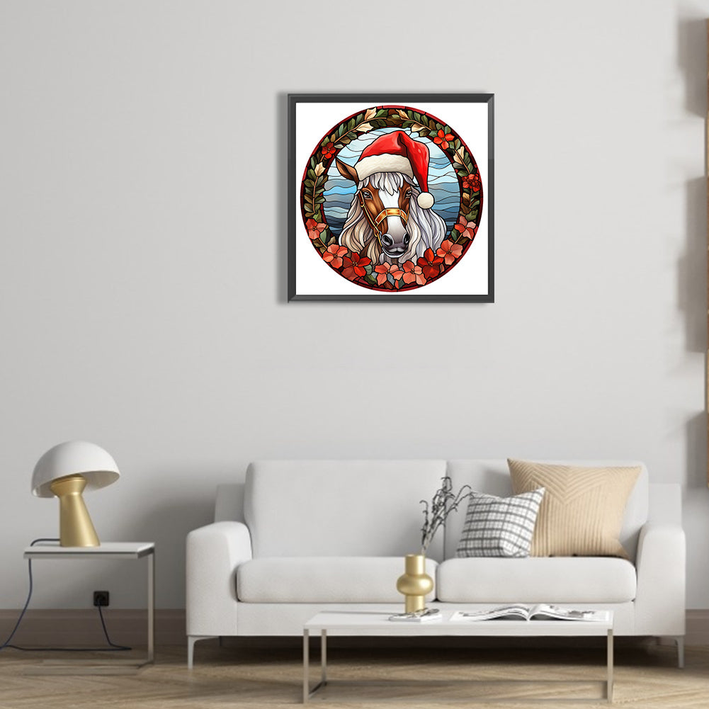 Christmas Red Horse Glass Painting - Full Round Drill Diamond Painting 30*30CM