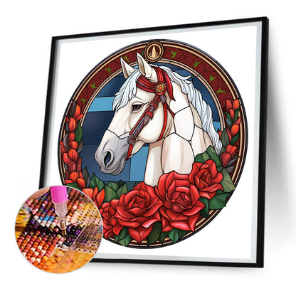 Christmas Red Horse Glass Painting - Full Round Drill Diamond Painting 30*30CM