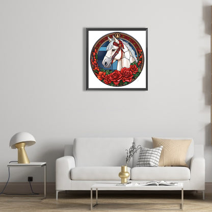 Christmas Red Horse Glass Painting - Full Round Drill Diamond Painting 30*30CM