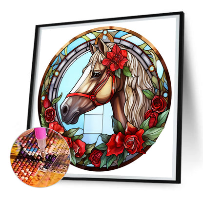 Christmas Red Horse Glass Painting - Full Round Drill Diamond Painting 30*30CM