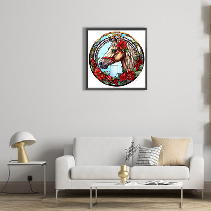 Christmas Red Horse Glass Painting - Full Round Drill Diamond Painting 30*30CM