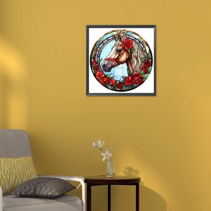 Christmas Red Horse Glass Painting - Full Round Drill Diamond Painting 30*30CM