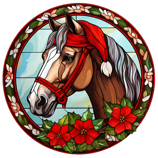 Christmas Red Horse Glass Painting - Full Round Drill Diamond Painting 30*30CM