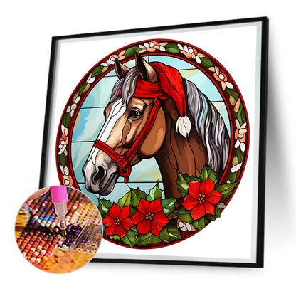 Christmas Red Horse Glass Painting - Full Round Drill Diamond Painting 30*30CM