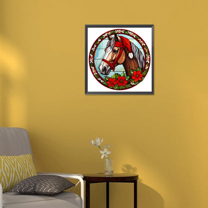 Christmas Red Horse Glass Painting - Full Round Drill Diamond Painting 30*30CM