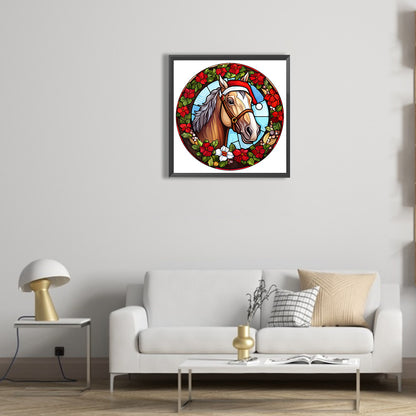 Christmas Red Horse Glass Painting - Full Round Drill Diamond Painting 30*30CM