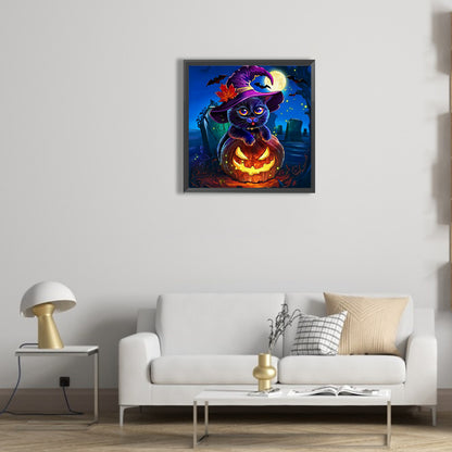 Black Cat And Jack-O-Lantern - Full Round Drill Diamond Painting 30*30CM