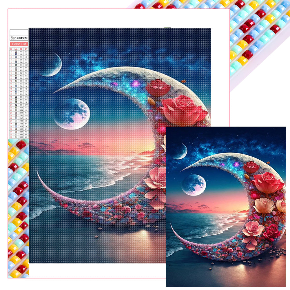 Beach Crescent Flower - Full Square Drill Diamond Painting 35*45CM